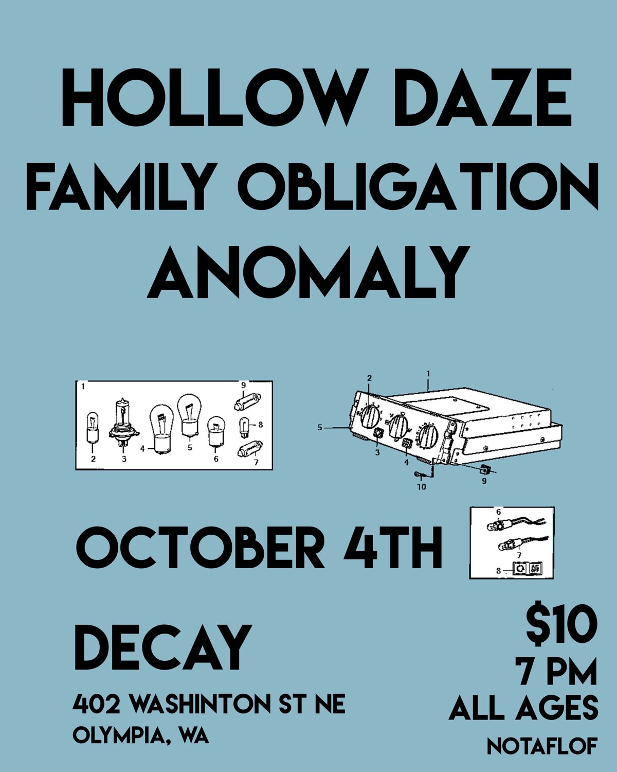 Flyer for Family Obligation,  Anomaly, and Hollow Daze
